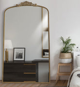 Ornate Gold Arch Wall Mirror/Baroque Style Framed Mirror for Bathroom